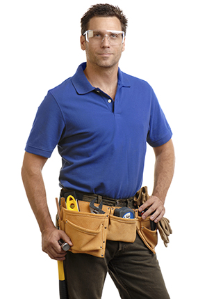 tampa-fl-handyman-services Construction Contractor Carpenter with Toolbelt and Safety Glasses on White